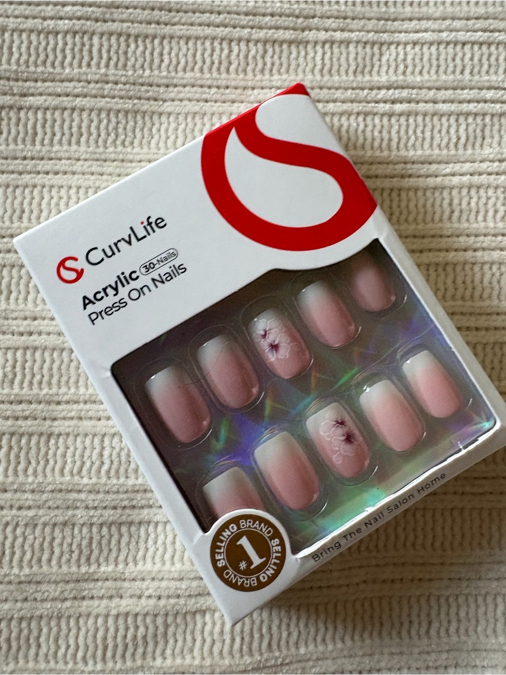 Curvlife Pink Press-On Nails - Floral Ombre Set